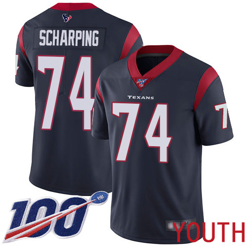 Houston Texans Limited Navy Blue Youth Max Scharping Home Jersey NFL Football #74 100th Season Vapor Untouchable